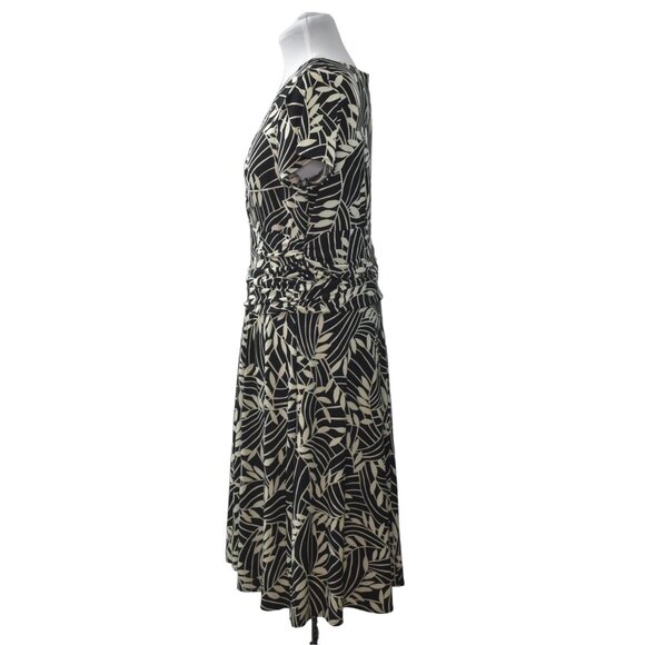 London Times Dress Womans 16W Ruched Waist Wrap V Neck Palm Fronds Brown Ivory - Picture 4 of 6